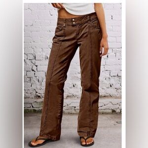 Flamingals Solid Seam Front Mid Rise Straight Leg Jeans Brown Size XL NWT